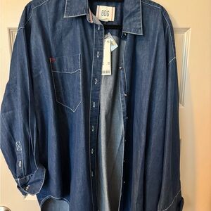 BDG Women’s Casual Oversized Dark Blue Button Down Shirt NWT